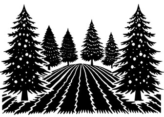 Obraz premium Christmas Tree Farm with Pine Rows – Nature Silhouette