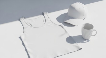White Tank Top Cap Mug and Shadow on Bright Surface