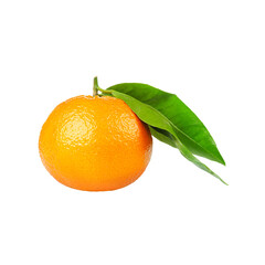 Orange fruit with green leaf isolated on white background for healthy and fresh citrus presentation