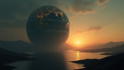 Obraz premium The Earth Rises in Silence, Bathed in Golden Light