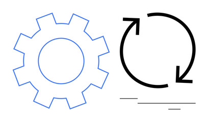 Gear outline and circular arrows emphasize workflow optimization, automation, and cyclical processes. Ideal for technology, efficiency, agile workflows, innovation, teamwork, productivity process