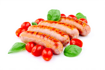 grilled sausages isolated on white background