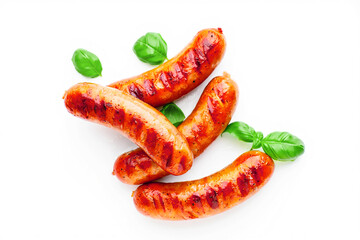grilled sausages isolated on white background