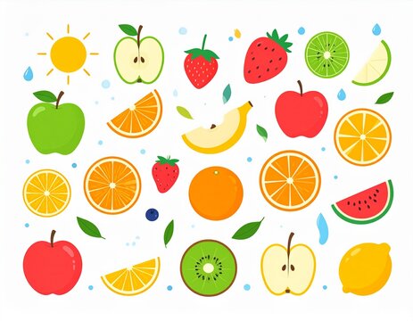 Set of colorful minimalistic fruits in flat style. Modern summer design elements - Powered by Adobe