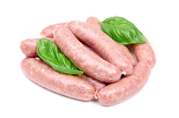 Raw sausages isolated on white background