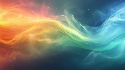 Vibrant, swirling abstract background features blend of rainbow colors, creating dynamic and ethereal effect. smooth gradient transitions from warm reds and oranges to cool blues and greens