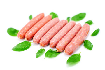 Raw sausages isolated on white background