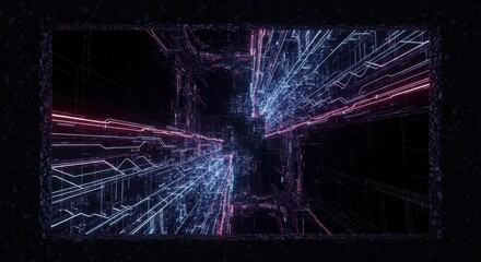 Futuristic Digital Data Network Visualization with Neon Lights and Technological Lines