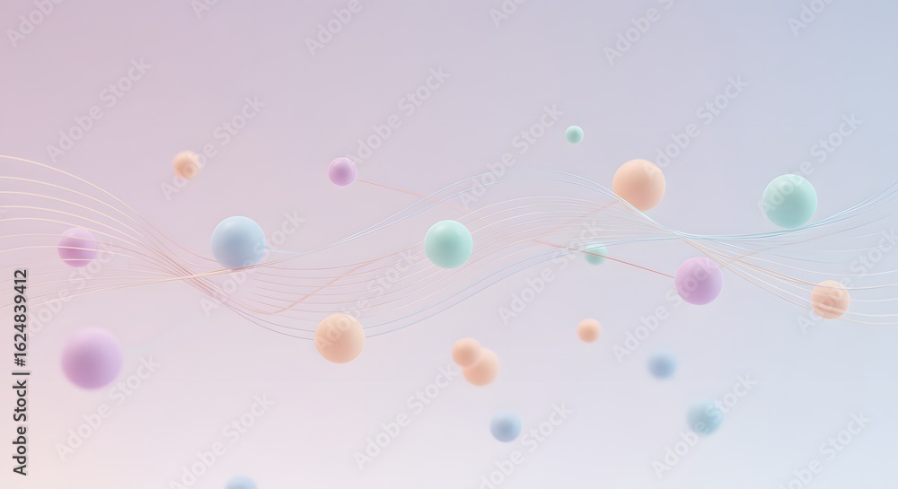Aufkleber abstract pastel background with floating spheres connected by thin lines in a soft light aesthetic