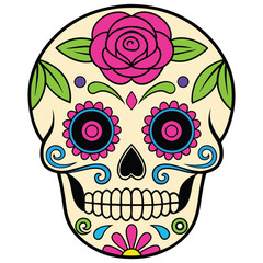 Hand-Drawn Calavera Design Traditional Mexican Folk Art