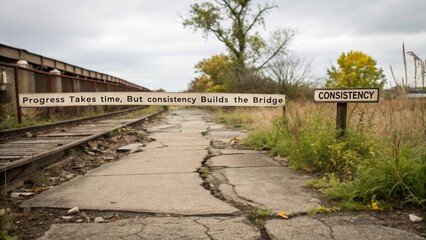 Fototapeta premium Progress Takes Time but Consistency Builds the Bridge in Nature