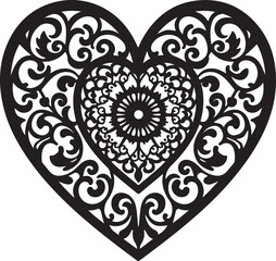 Floral Heart Linocut Style Vector – Decorative Love Illustration