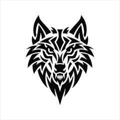 Tribal Wolf Head Vector Silhouette – Symmetrical Wild Animal Tattoo Design