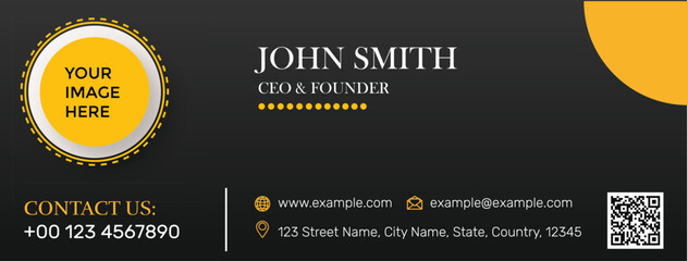 Elegant business email signature template with contact details, qr code, and image placeholder