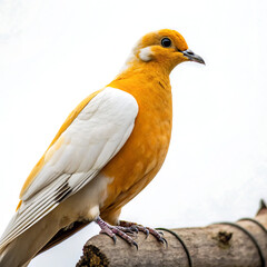 Golden Dove Perched on a Branch with White Wings Shining Brightly Under a Soft, Neutral Background Light