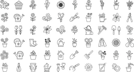 Comprehensive Outline Icon Collection for Gardening Activities flower tulip © Jolakha