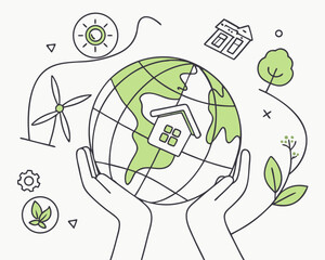 Sustainable Earth Illustration — Eco Friendly Concept with Renewable Energy and Green Living