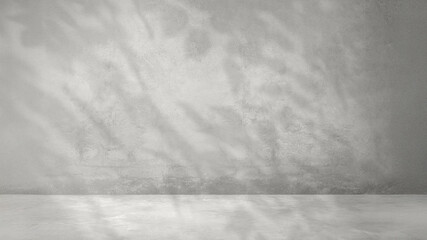 Blank Grey Concrete Wall with Shadow Overlay, Empty Room, Background, Interior Design, Template, Texture.