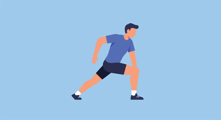 Obraz premium Man stretches leg on a simple blue background, for fitness material use