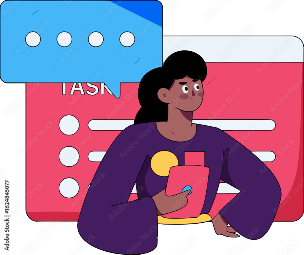 Aufkleber focused woman managing tasks with digital tools and a modern interface, depicting efficient workflow