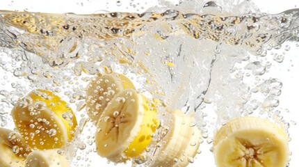 banana slices falling with water splash  - Powered by Adobe