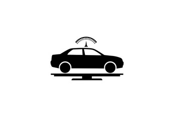 Fototapeta premium A silhouette of a car on a platform with a gauge above it on a white background image