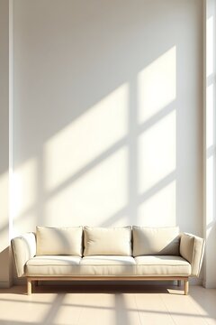 Minimalist Interior with a Beige Sofa, Clean Walls, and Natural Sunlight