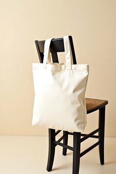 Blank Cream Tote Bag Mockup on Chair - Sustainable Fashion