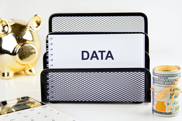 Concept word DATA. For direction of business strategy success concept