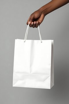 Dark-Skinned Hand Holding Blank White Shopping Bag - Mockup