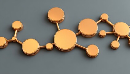 Golden molecular structure on gray background