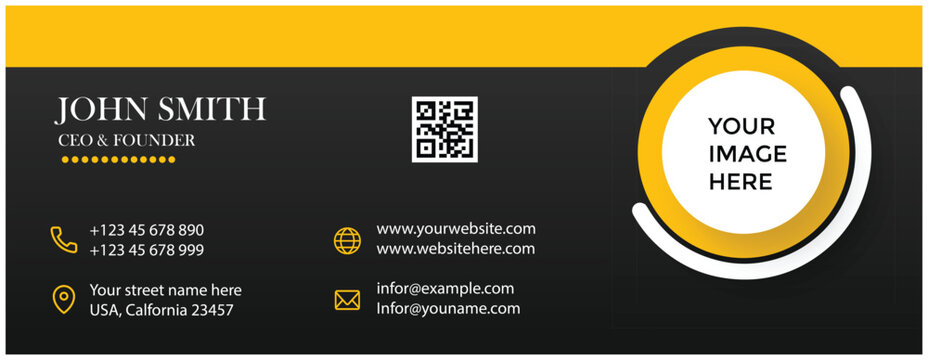 Modern business email signature template with qr code and image placeholder