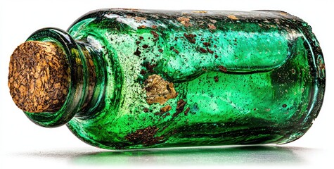 Aged emerald green glass bottle with cork