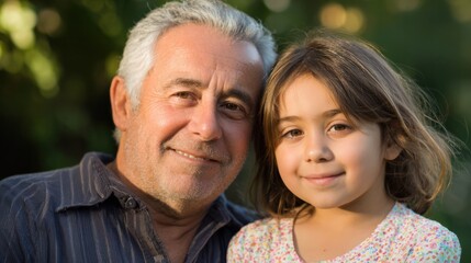 Obraz premium A father and daughter sharing a warm moment in a sunlit natural setting.