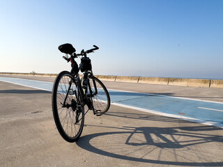 Fototapeta premium close-up of a bicycle next to the bicycle road in pendik, istanbul