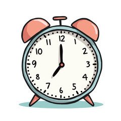 Alarm clock illustration with pink bells on white background  