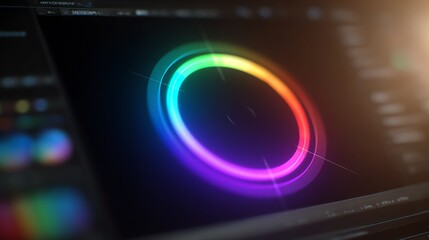 Color wheel interface displayed on a digital screen, showing vibrant hues and smooth gradients used for editing and design purposes.