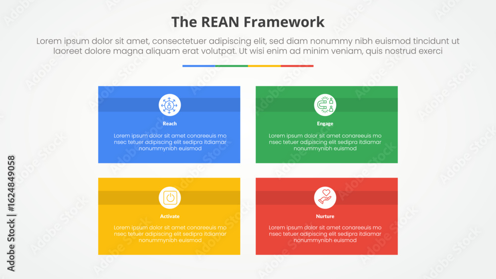 Poster rean framework infographic concept for slide presentation with rectangle box matrix structure with 4