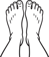 Pair of Bare Feet with Toes and Arches in a Simple Line Art Style Black and White Vector