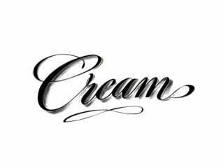 Elegant lettering "Cream" in flowing script with artistic brushstroke details, a beautiful food branding element on transparent background