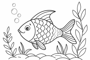 coloring page line art the rainbow fish black vector