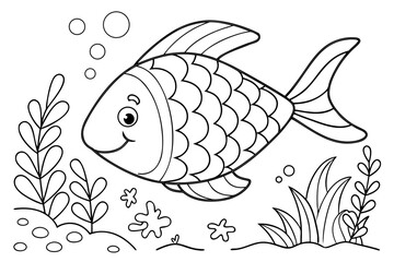 coloring page line art the rainbow fish black vector