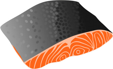 A salmon fillet with skin