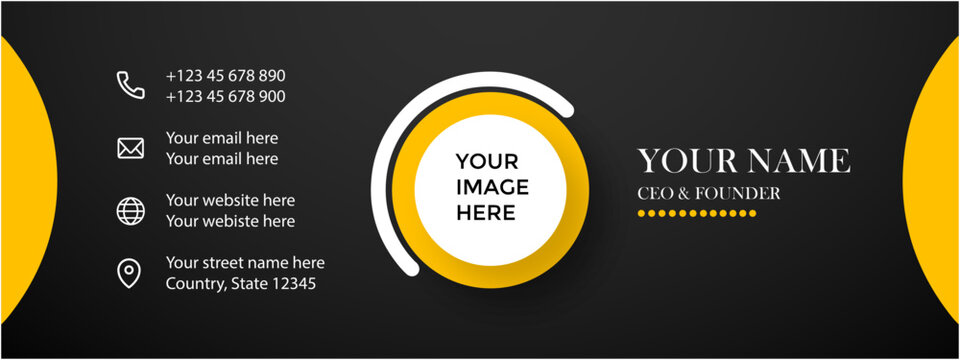 Four modern business card templates with contact details and profile picture placeholders