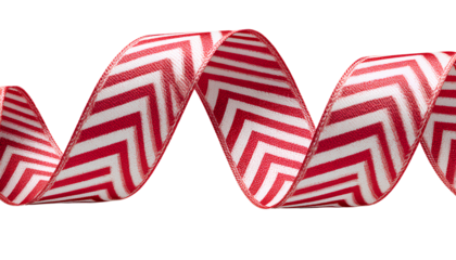 Striped Red and White Candy Cane Holiday Ribbon in Zigzag Shape, Front View, Transparent Background 3.png