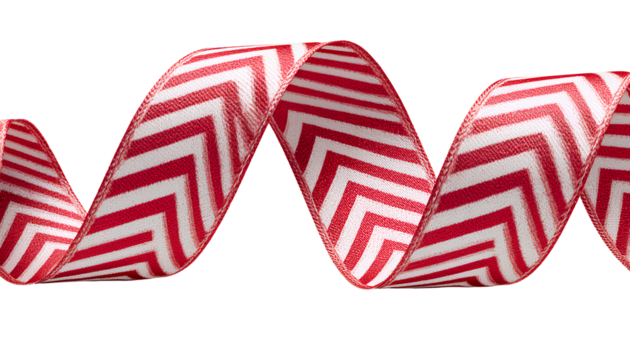 Striped Red and White Candy Cane Holiday Ribbon in Zigzag Shape, Front View, Transparent Background 3.png