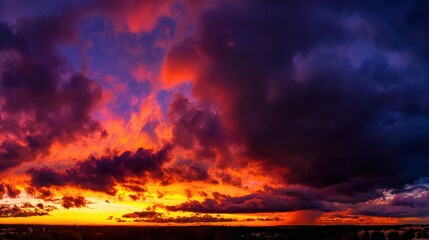 Fototapeta premium Vibrant sunset sky with golden light and dramatic cloud patterns at dusk