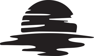 Monochromatic Silhouette of an Abstract Rock Formation Mirrored in Still Water Creating a Minimalist Nature Scene