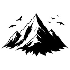 Birds Above Icy Mountain – Clean Black Silhouette Art
