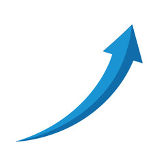 Blue arrow pointing upwards representing growth success and positive trend on a clean white background illustration